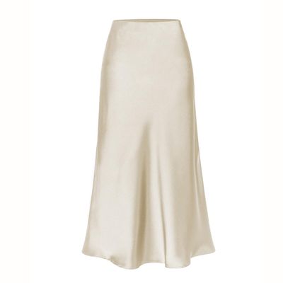 RanRui Women's Satin High Waisted Maxi Skirt Satin Dress high Waist Drawstring Strap Solid Color Skirt Elegant A-Line Long Skirt, Formal Evening Dress (6647 Beige,XL)