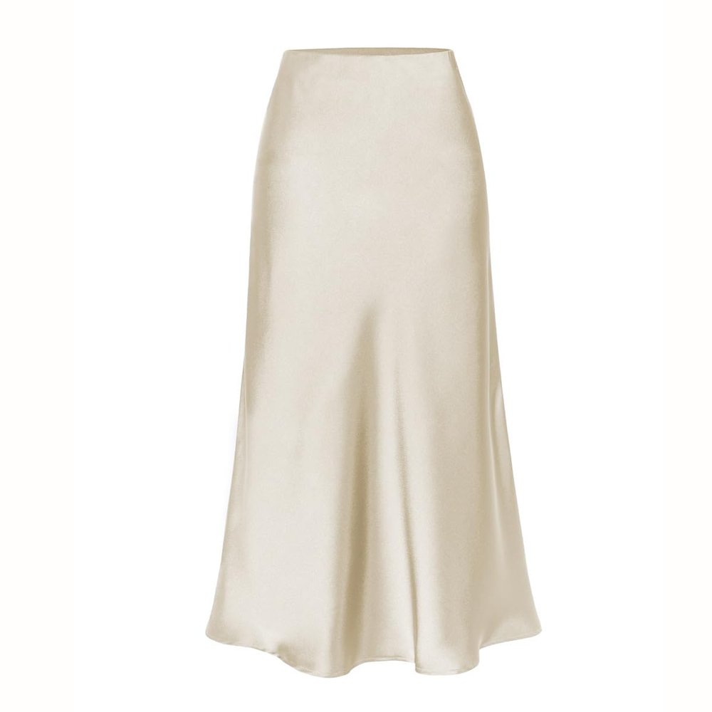 RanRui Women's Satin High Waisted Maxi Skirt Satin Dress high Waist Drawstring Strap Solid Color Skirt Elegant A-Line Long Skirt, Formal Evening Dress (6647 Beige,XL)