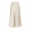 RanRui Women's Satin High Waisted Maxi Skirt Satin Dress high Waist Drawstring Strap Solid Color Skirt Elegant A-Line Long Skirt, Formal Evening Dress (6647 Beige,XL) view 1