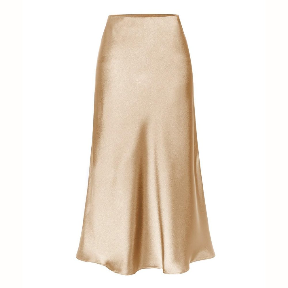RanRui Women's Satin High Waisted Maxi Skirt Satin Dress high Waist Drawstring Strap Solid Color Skirt Elegant A-Line Long Skirt, Formal Evening Dress (6647 Champagne,XL)