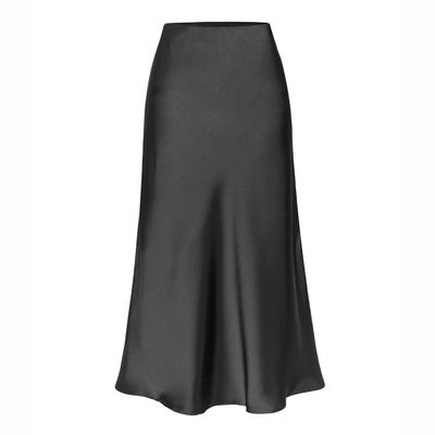 RanRui Women's Satin High Waisted Maxi Skirt Satin Dress high Waist Drawstring Strap Solid Color Skirt Elegant A-Line Long Skirt, Formal Evening Dress (6647 Black,L)