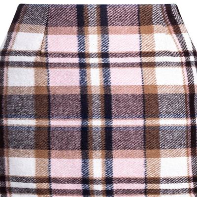 RanRui Women's Plaid Mini Skirt Pencil Skirt Plaid Skirt Autumn and Winter high Waist Tight Knee Length Wool mid-Length Skirt High Waisted Bodycon Pencil Skirt, (Pink Plaid,L)