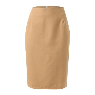RanRui Women's Plaid Mini Skirt Pencil Skirt Plaid Skirt Autumn and Winter high Waist Tight Knee Length Wool mid-Length Skirt High Waisted Bodycon Pencil Skirt, (Pure Khaki,L)