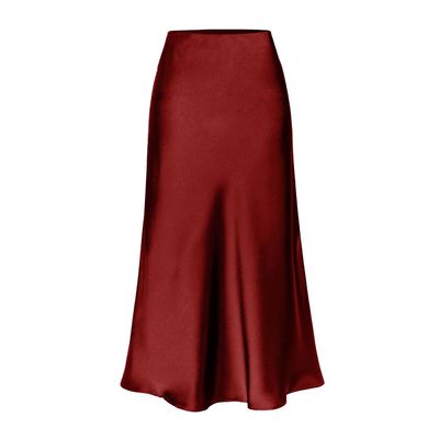 RanRui Women's Satin High Waisted Maxi Skirt Satin Dress high Waist Drawstring Strap Solid Color Skirt Elegant A-Line Long Skirt, Formal Evening Dress (6647 Burgundy,XL)