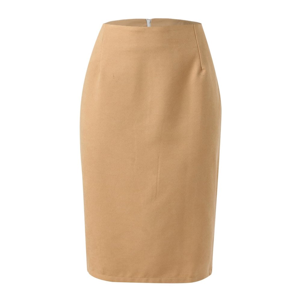 RanRui Women's Plaid Mini Skirt Pencil Skirt Plaid Skirt Autumn and Winter high Waist Tight Knee Length Wool mid-Length Skirt High Waisted Bodycon Pencil Skirt, (Pure Khaki,M)