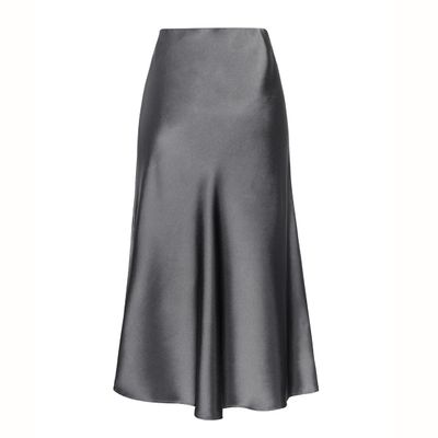 RanRui Women's Satin High Waisted Maxi Skirt Satin Dress high Waist Drawstring Strap Solid Color Skirt Elegant A-Line Long Skirt, Formal Evening Dress (6647 Gray,L)