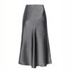 RanRui Women's Satin High Waisted Maxi Skirt Satin Dress high Waist Drawstring Strap Solid Color Skirt Elegant A-Line Long Skirt, Formal Evening Dress (6647 Gray,L) view 1