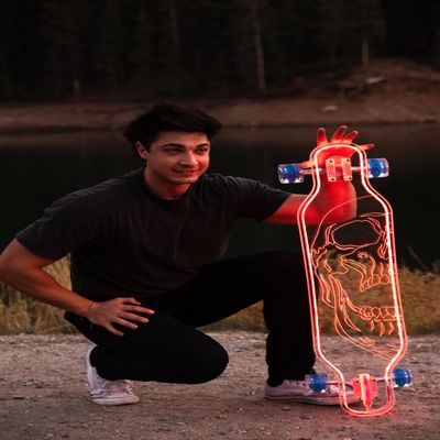 GHOST BOARDS Custom Longboard - Clear Long Boards with LED Wheels and Remote Control for Night Riding - Acrylic Skateboard Delivers Style, Stability, and Smooth Performance - 40" - Skull