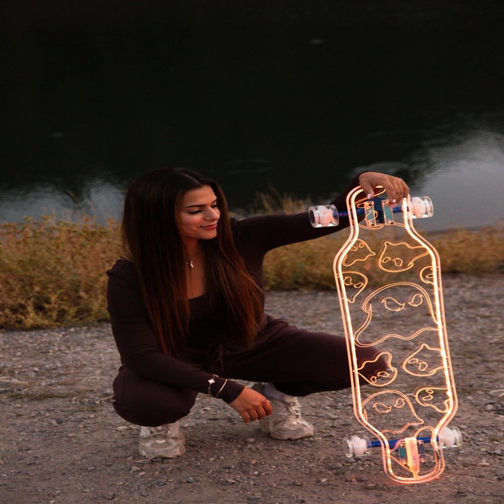 4GHOST Boards Custom Longboard - Clear Long Boards with LED Wheels and Remote Control for Night Riding - Acrylic Skateboard Delivers Style, Stability, and Smooth Performance - 40" - Ghost