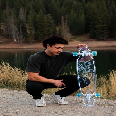 GHOST BOARDS Custom Longboard - Clear Long Boards with LED Wheels and Remote Control for Night Riding - Acrylic Skateboard Delivers Style, Stability, and Smooth Performance - 40" - Astronaut