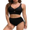 ZAFUL High Waisted Bikini Sets for Women Full Coverage Swimsuit Two Piece Tummy Control Bathing Suits Knot Twist Cut Out Modest Swim Suits 2026 Solid Black M view 1