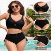 ZAFUL High Waisted Bikini Sets for Women Full Coverage Swimsuit Two Piece Tummy Control Bathing Suits Knot Twist Cut Out Modest Swim Suits 2026 Solid Black M view 2