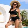 ZAFUL High Waisted Bikini Sets for Women Full Coverage Swimsuit Two Piece Tummy Control Bathing Suits Knot Twist Cut Out Modest Swim Suits 2026 Solid Black M view 4