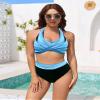 ZAFUL Womens Green Bikini High Waisted Bathing Suits Tummy Control Two Piece Vintage Swimsuits Push Up Modest Swimwear Halter Retro Swimming Suits Blue Striped M view 2