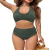ZAFUL High Waisted Bikini Sets for Women 2 Piece Swimsuits Modest Tummy Control Bathing Suits Crisscross Swimwear Army Green L view 1