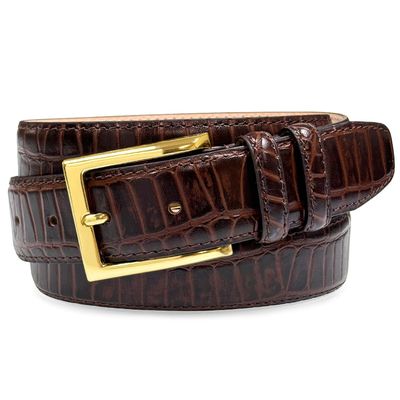 3513302 Men's Gold Buckle Genuine Leather Alligator Embossed Dress Belt 1-3/8"(35mm) Wide (DARK BROWNN, 46)