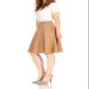 Dani's Choice High-Waisted Cotton Blend Skirt with Pockets - Knee Length A-line Flare for Business and Casual Wear Tan Beige XS view 3