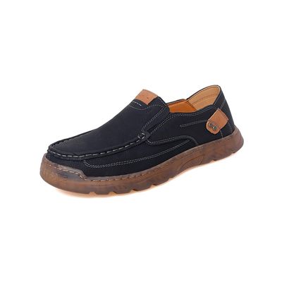 Asifn Mens Casual Non-Slip Loafers Outdoor Lightweight Walking Shoes Leather Comfortable Work Shoes Driving Shoes Black 10 US