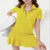 Flygo Womens Polo Dress Collared Short Sleeve Ruffle Golf Tennis T Shirt Sports Workout Mini Summer Dresses Tunic Pique(Yellow-L) view 2