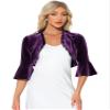 Allegra K Velvet Shrug Top for Women's 3/4 Sleeve Open Front Ruffled Cocktail Party Cropped Cardigan Medium Deep Purple view 1