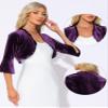 Allegra K Velvet Shrug Top for Women's 3/4 Sleeve Open Front Ruffled Cocktail Party Cropped Cardigan Medium Deep Purple view 2
