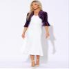 Allegra K Velvet Shrug Top for Women's 3/4 Sleeve Open Front Ruffled Cocktail Party Cropped Cardigan Medium Deep Purple view 4