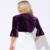 Allegra K Velvet Shrug Top for Women's 3/4 Sleeve Open Front Ruffled Cocktail Party Cropped Cardigan Large Deep Purple view 3