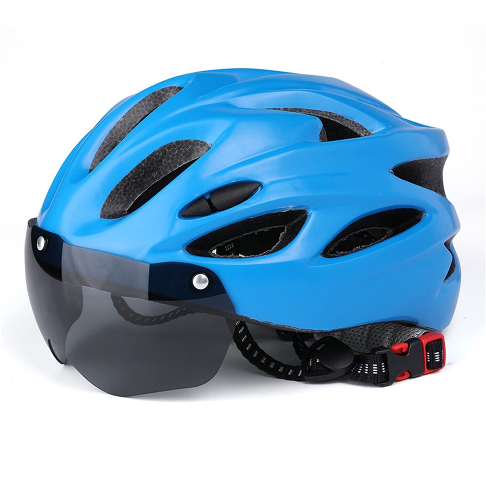 Beehive Shock Absorbing Mountain Helmet, Adjustable Circumference, Goggles, for Race, with Heat Resistance, Impact (Blue)