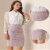 Allegra K Tweed Skirt for Women's Office Work High Waist Split Bodycon Plaid Pencil Skirts X-Large Pink view 4