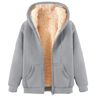 Uillui Womens Fleece Zip Up Hoodie Warm Cozy Sherpa Lined Jackets Fluffy Sweater Winter Hooded Faux Fur Coat Thermal Outwear