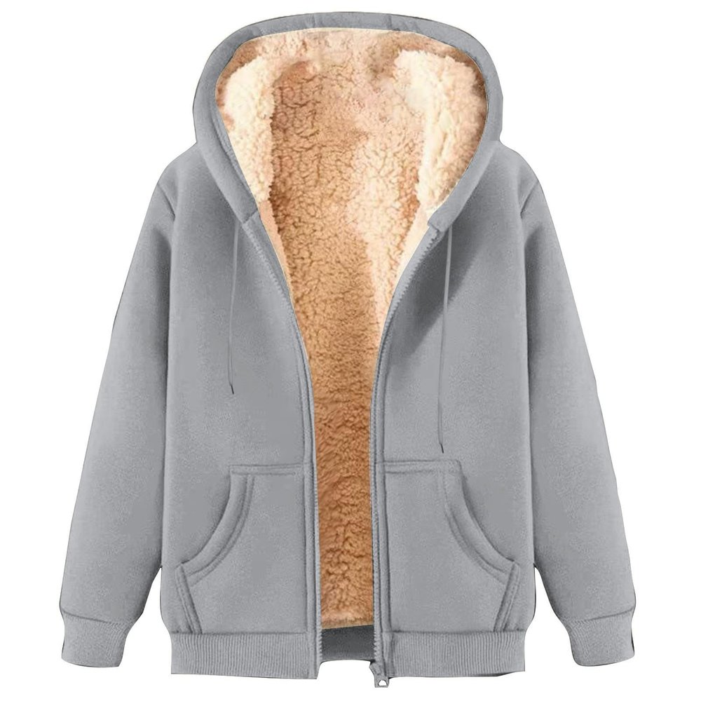Uillui Womens Fleece Zip Up Hoodie Warm Cozy Sherpa Lined Jackets Fluffy Sweater Winter Hooded Faux Fur Coat Thermal Outwear