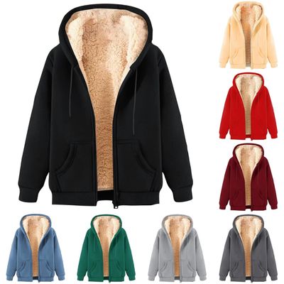 Uillui Womens Fleece Zip Up Hoodie Warm Cozy Sherpa Lined Jackets Fluffy Sweater Winter Hooded Faux Fur Coat Thermal Outwear