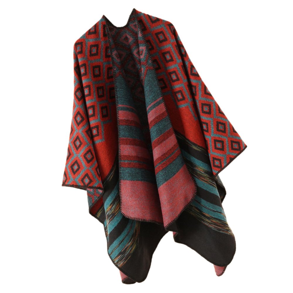 Pashmina Poncho Shawl For Women Ethnic Capes Shawl For Spring Autumn Vintage Geometric Pattern Shawl Shoulder Wrap Cloak