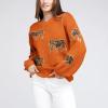 Women Oversized Knit Sweater Tiger Print Long Sleeve Pullover Tops Aesthetic Clothes Streetwear Knitwear (Orange, L) view 2