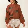 Women Oversized Knit Sweater Tiger Print Long Sleeve Pullover Tops Aesthetic Clothes Streetwear Knitwear (Dark Khaki, L) view 2