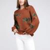 Women Oversized Knit Sweater Tiger Print Long Sleeve Pullover Tops Aesthetic Clothes Streetwear Knitwear (Dark Khaki, L) view 4