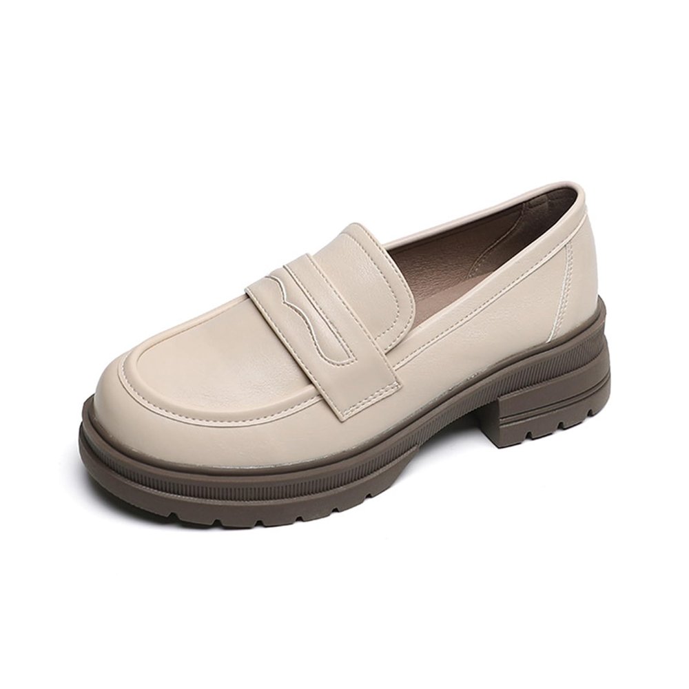 CPMBFDC Loafers for Women Slip-On Comfortable Round Toe Platform Loafers Women's Casual Fashion Business Work Shoes (Apricot,5)