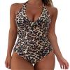 SUUKSESS Women Sexy Halter Tankini Bathing Suits Slimming Tummy Control High Waisted Swimsuits 2 Piece (Leopard, XL) view 1