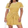 GRACE KARIN Casual Short Dresses for Women 2026 Trendy Striped Tshirt Dress Tie Dress to Hide Tummy Short Sleeve Mini Dress Yellow S view 1