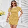 GRACE KARIN Casual Short Dresses for Women 2026 Trendy Striped Tshirt Dress Tie Dress to Hide Tummy Short Sleeve Mini Dress Yellow S view 2