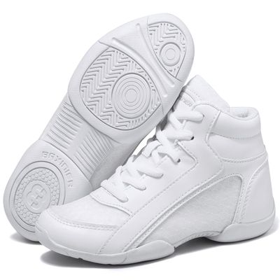 TUOTOM Girls White High Top Cheerleading Shoes Lightweight Youth Cheer Sneakers Hip Hop Training Dance Tennis Shoes White 2 Little Kid