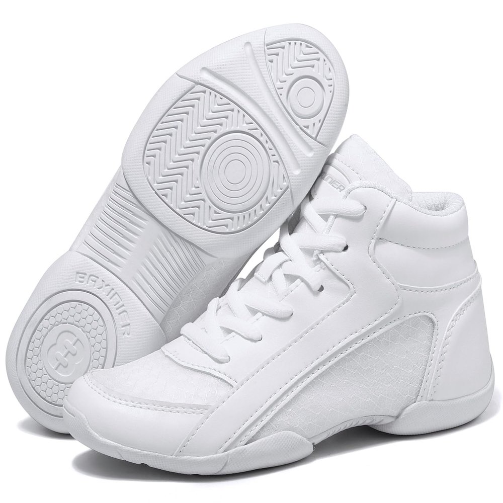 TUOTOM Girls White High Top Cheerleading Shoes Lightweight Youth Cheer Sneakers Hip Hop Training Dance Tennis Shoes White 2 Little Kid