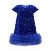 Miipat Toddler Girls Sequin Dress Sparkly Gown Party Dresses Little Kids A-Line Velvet Dress(Blue,5-6Years) view 1