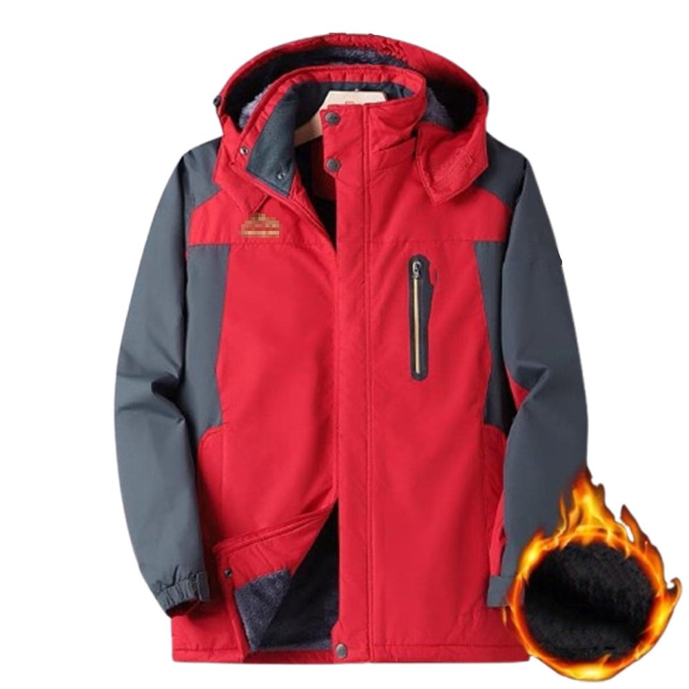 Winter Jackets for Men, Casual Hooded Jacket Windproof Hood Mens Fleece Zip Up Jacket, for Outdoor Camping Cycling(Red,4X-Large)