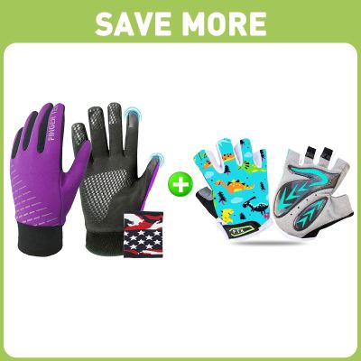 FINGER TEN Kids Winter Gloves Warm Waterproof with Free Neck Warmer Boys Girls with FIGNER Ten Kids Junior Cycling Gloves Outdoor Sport Road Mountain Bike
