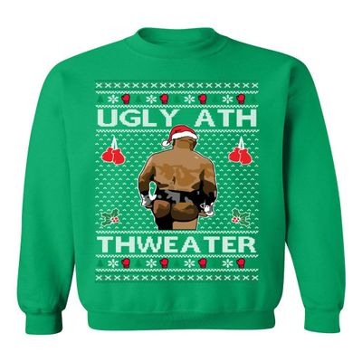 ALLNTRENDS Mike Tyson Merry Chrithmith Kith My Ath Funny Ugly Christmas Sweater Crewneck Sweatshirt (S, Irish Green)