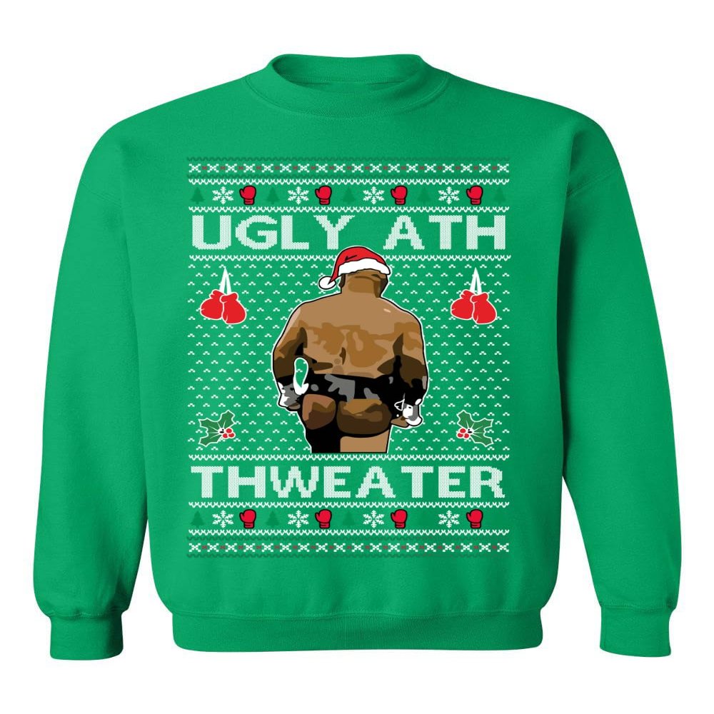 ALLNTRENDS Mike Tyson Merry Chrithmith Kith My Ath Funny Ugly Christmas Sweater Crewneck Sweatshirt (S, Irish Green)