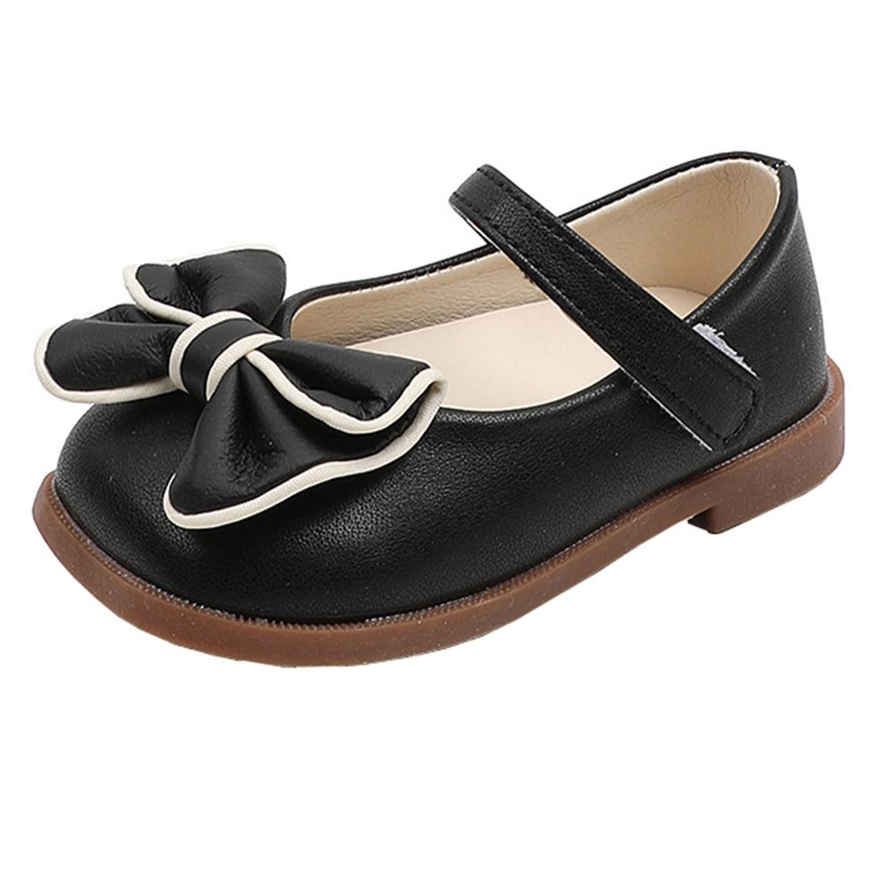 Bows Mary Jane Ballet Flat Wedding Part for Little Girls Toddler Flower Girl Dress Low Heels Shoes with Bowknot (Black, 6.5 Infant)