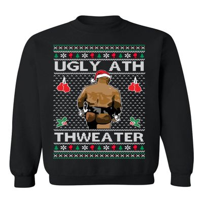 ALLNTRENDS Mike Tyson Merry Chrithmith Kith My Ath Funny Ugly Christmas Sweater Crewneck Sweatshirt (L, Black)