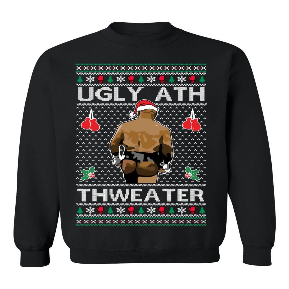 ALLNTRENDS Mike Tyson Merry Chrithmith Kith My Ath Funny Ugly Christmas Sweater Crewneck Sweatshirt (L, Black)